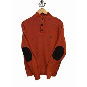 Chaps Henely Sweater Mens‎ M Orange Elbow Patches Earthy Granola Outdoors Layer
